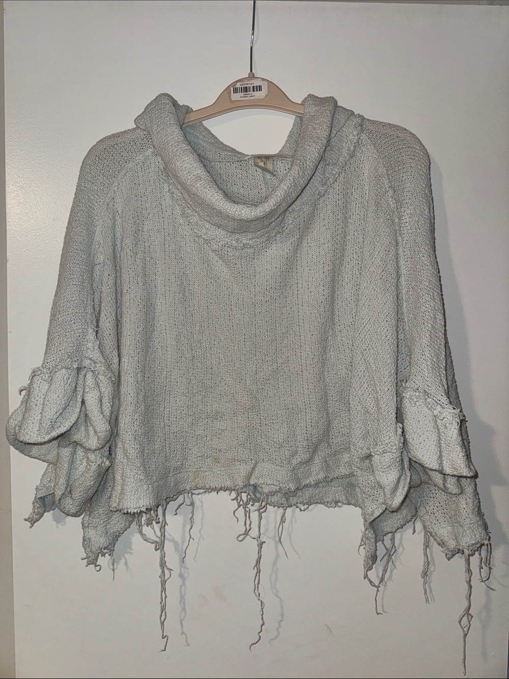 We The Free Pale Light Blue Gray Open-Knit Sweater